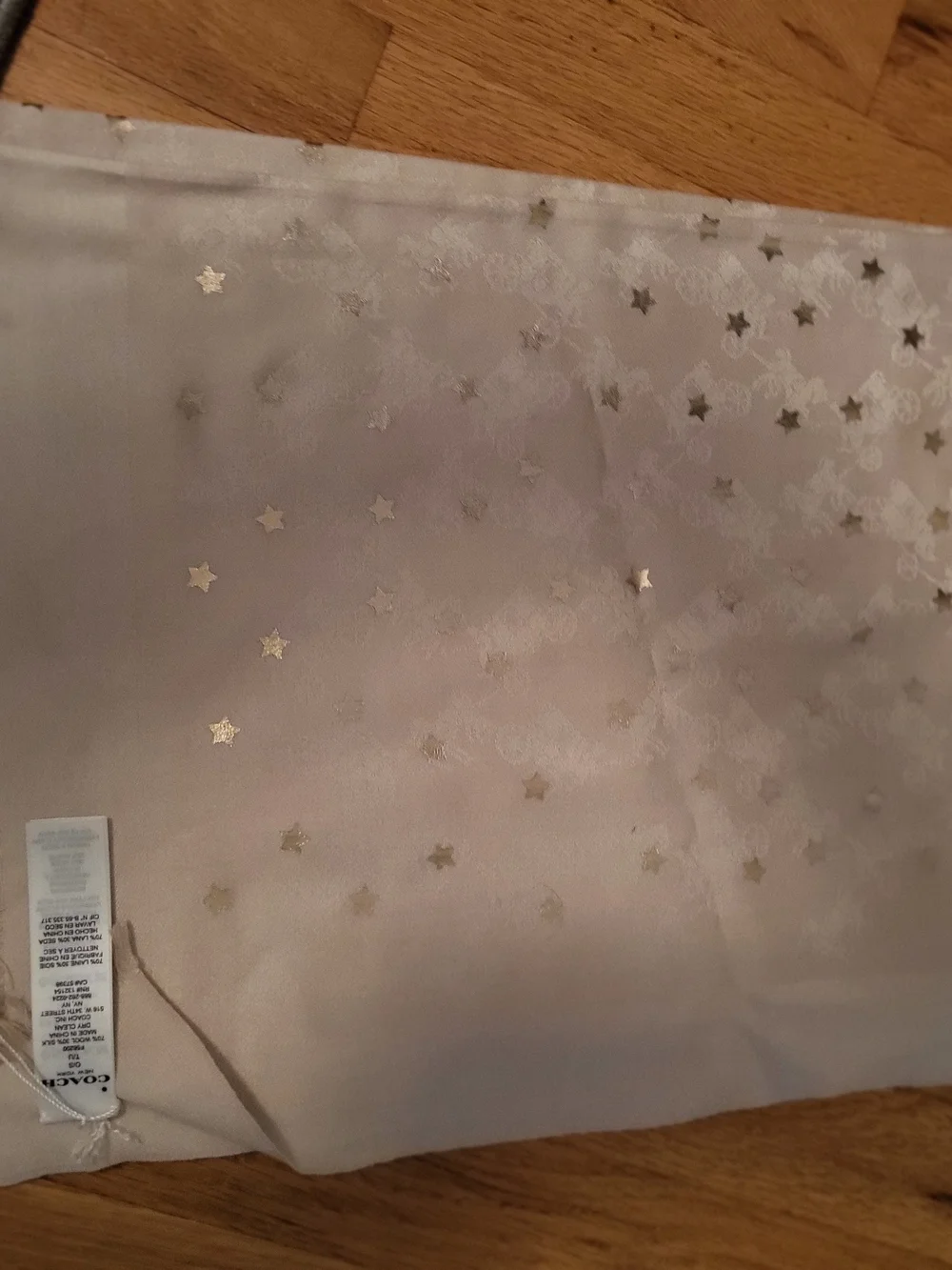 Coach Metallic Star Silk-Blend Scarf in Cream and Gold